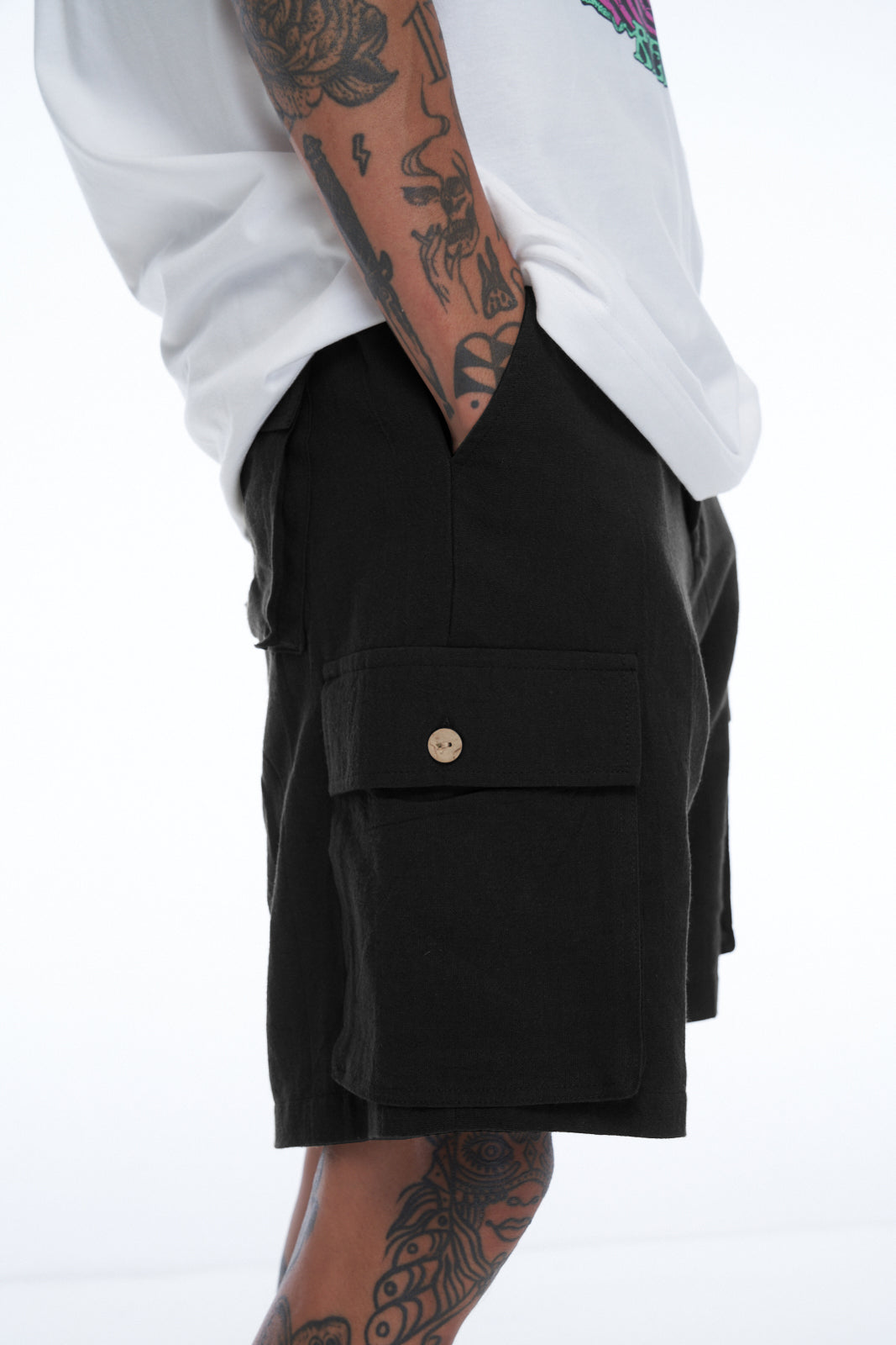 Waihi Linen Cargo Short - Black