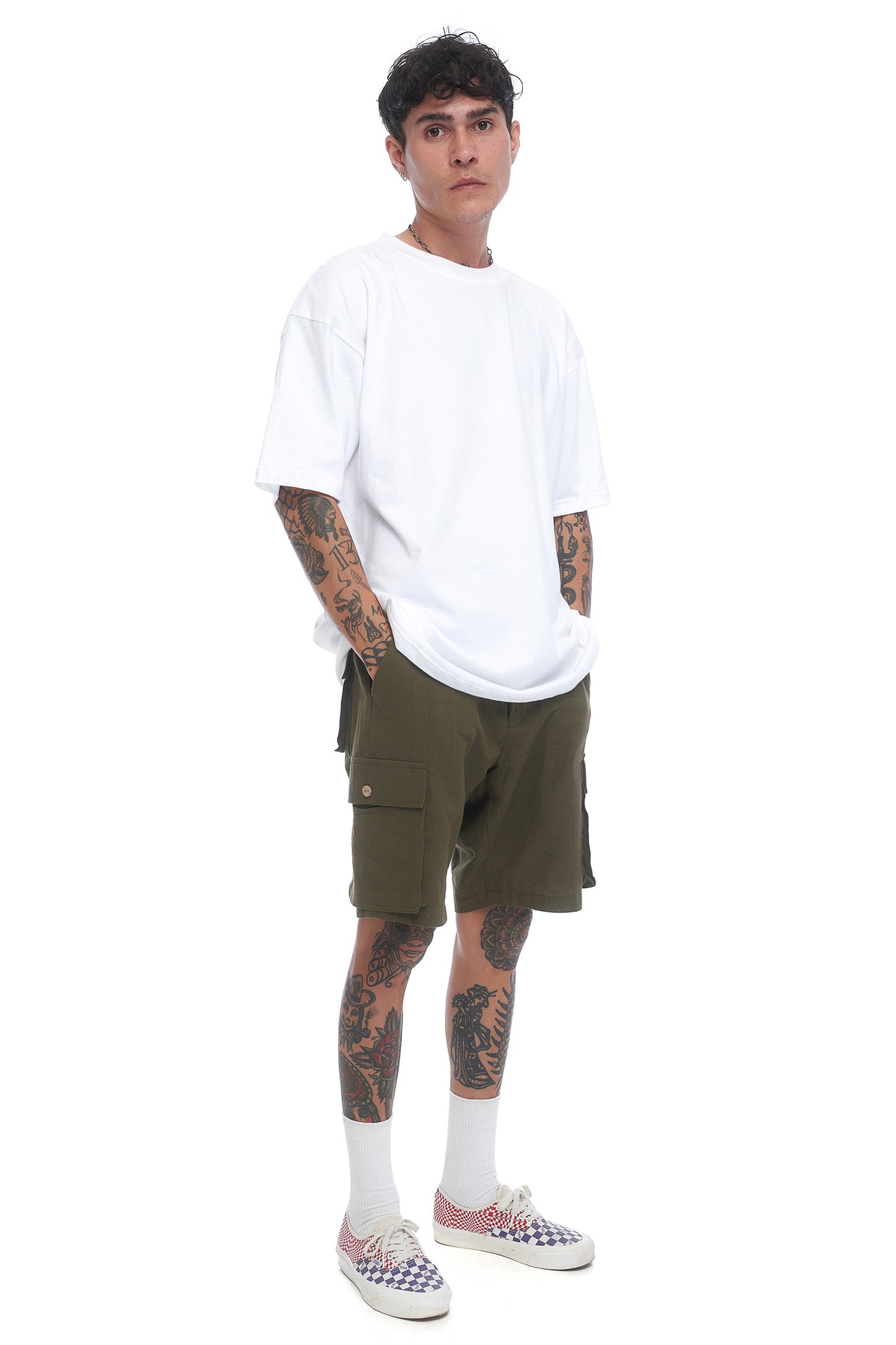 Load image into Gallery viewer, Waihi Linen Cargo Short - Army Green
