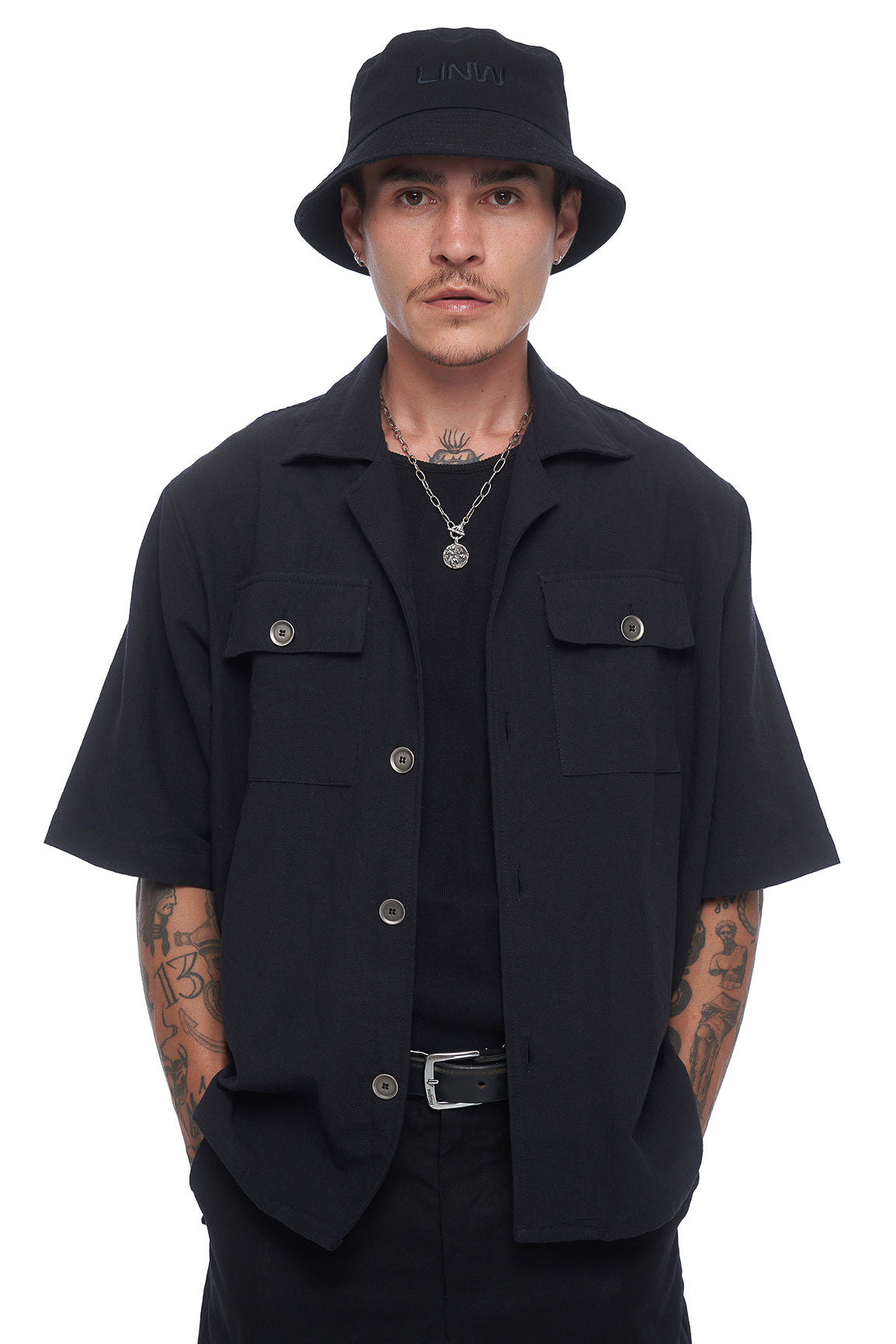 Lost In Nowhere Button Up Cropped UT Shirt - Black Cropped UT Shirt - Black
