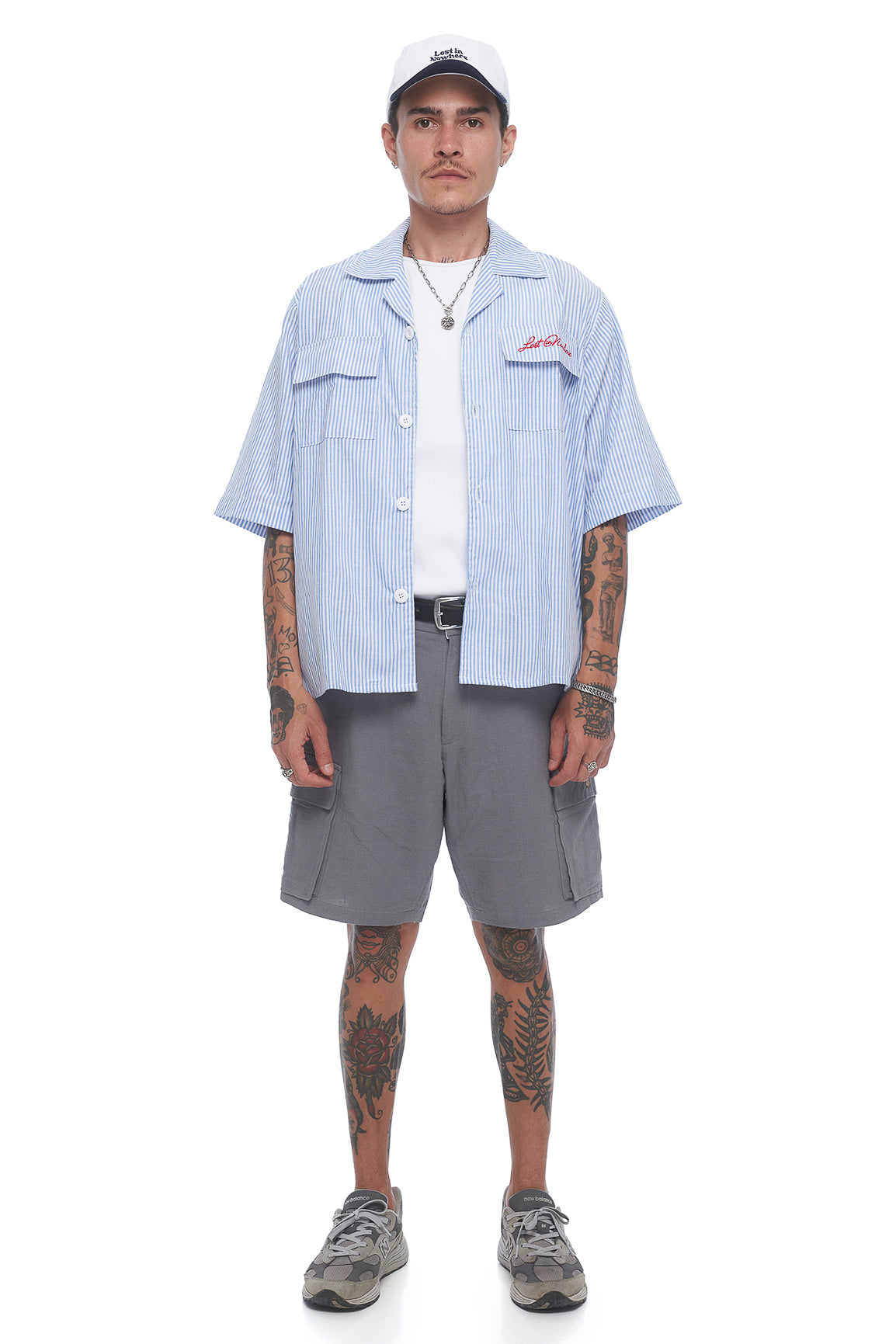 Lost In Nowhere Button Up Cropped Work Shirt-  Stripe Cropped Work Shirt-  Stripe