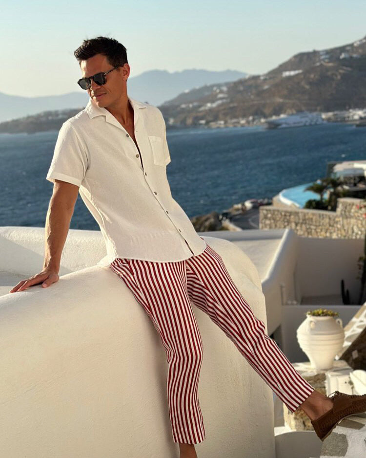 Lost In Nowhere Mens Pant Waiheke Linen Pant - Red Stripe Waiheke Linen Pant - Red Stripe