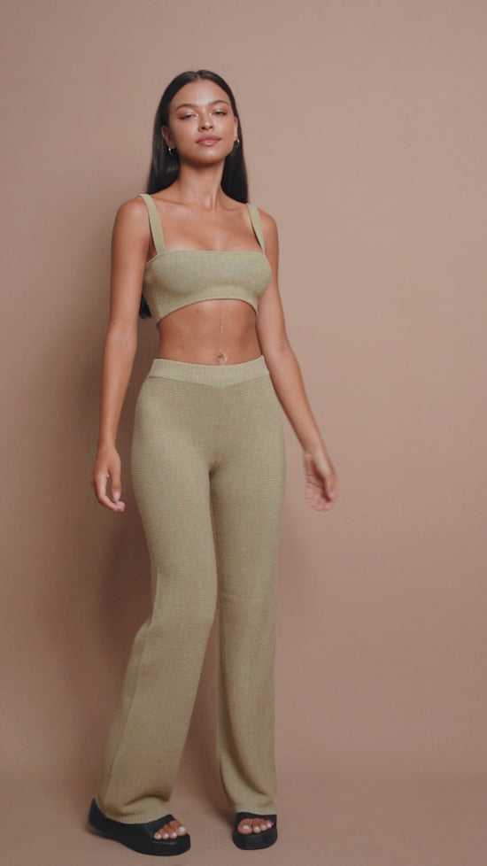 Load and play video in Gallery viewer, Rhoda Knit Pant- Brown
