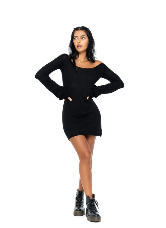 Load image into Gallery viewer, Eva Knitted Mini Dress - Black
