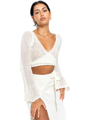 Mia Long Sleeve Knit Crop - Off White