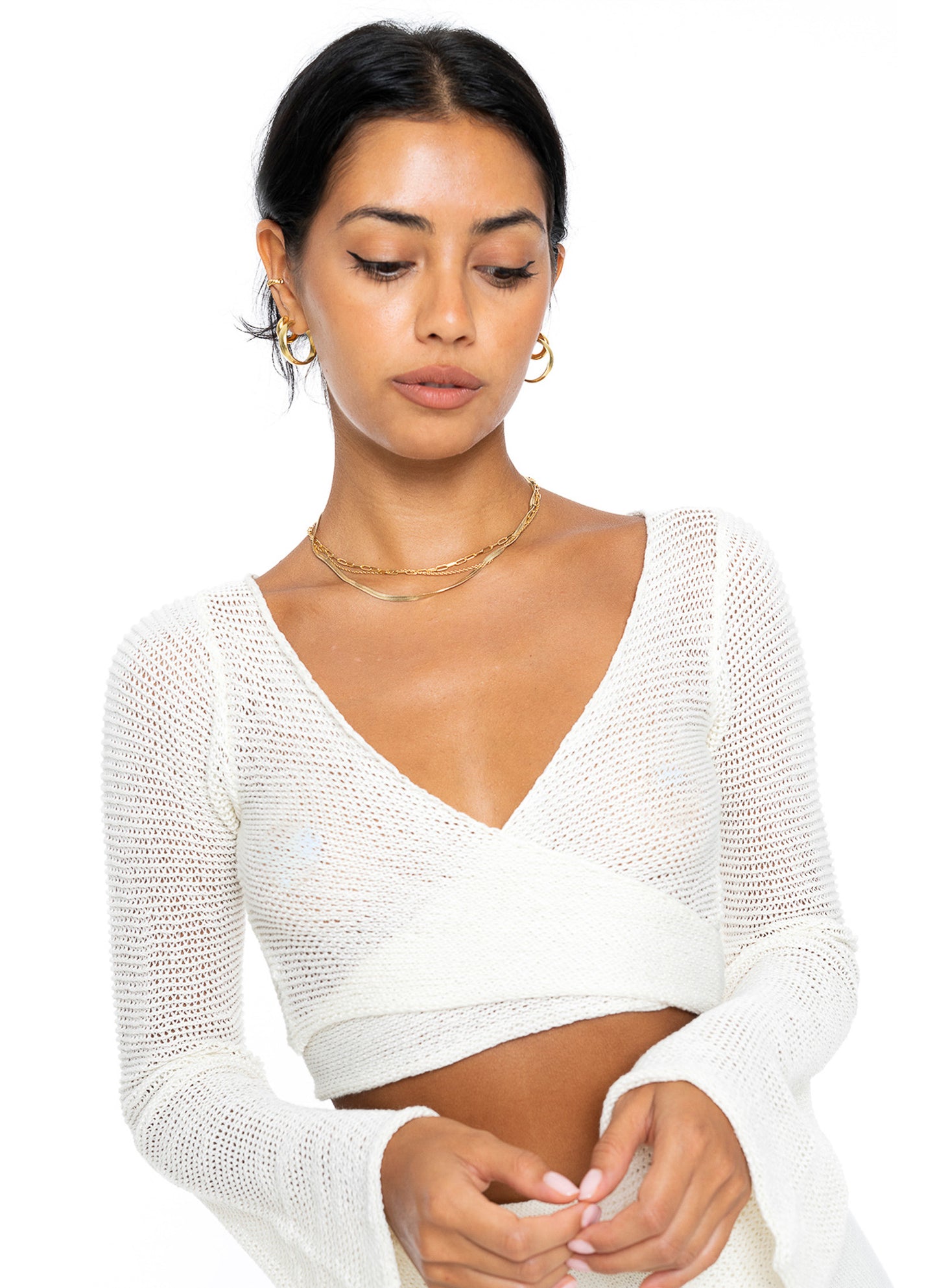 Mia Long Sleeve Knit Crop - Off White