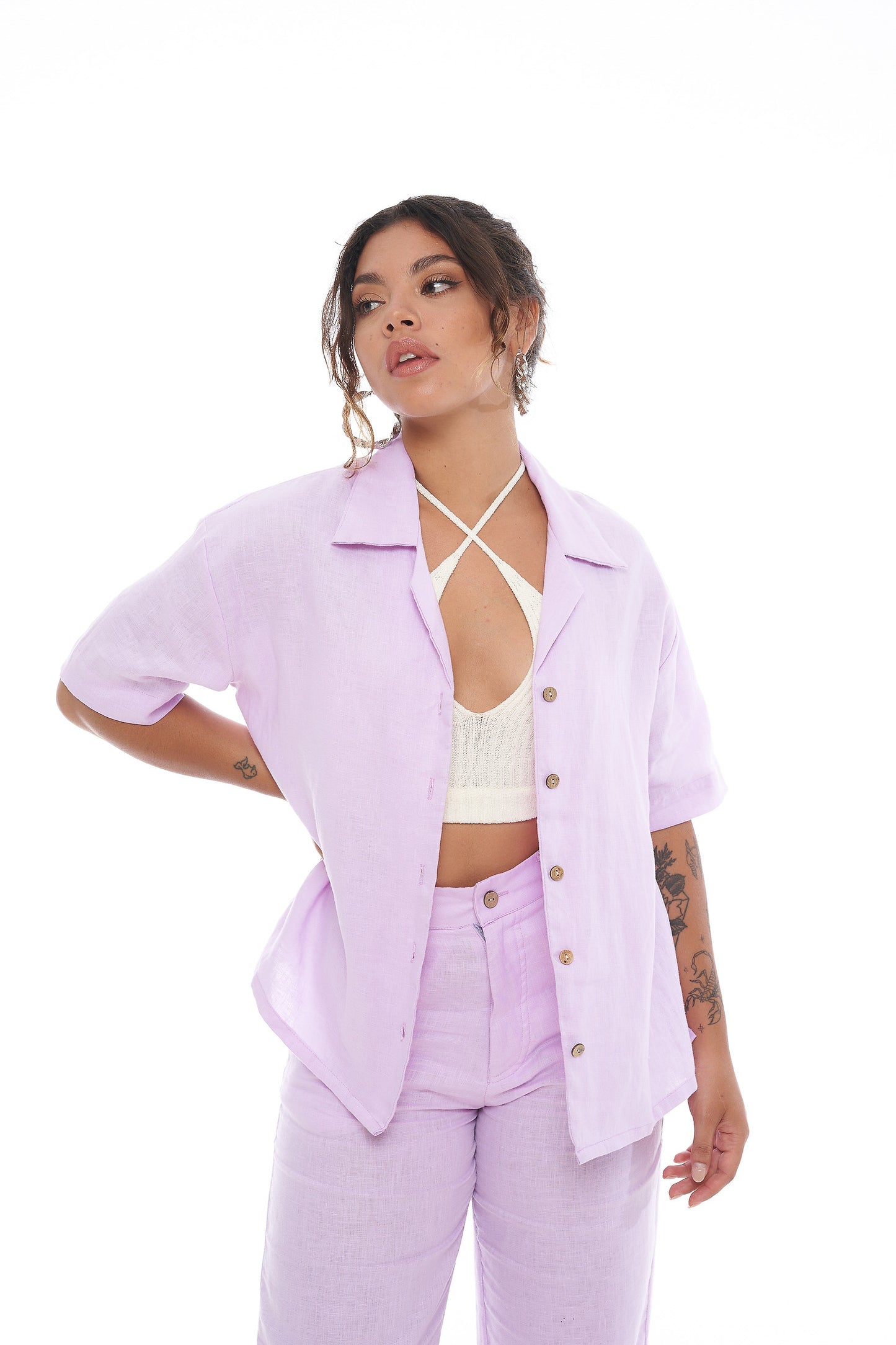 Load image into Gallery viewer, Maddy Oversized Linen Shirt - Pastel Purple
