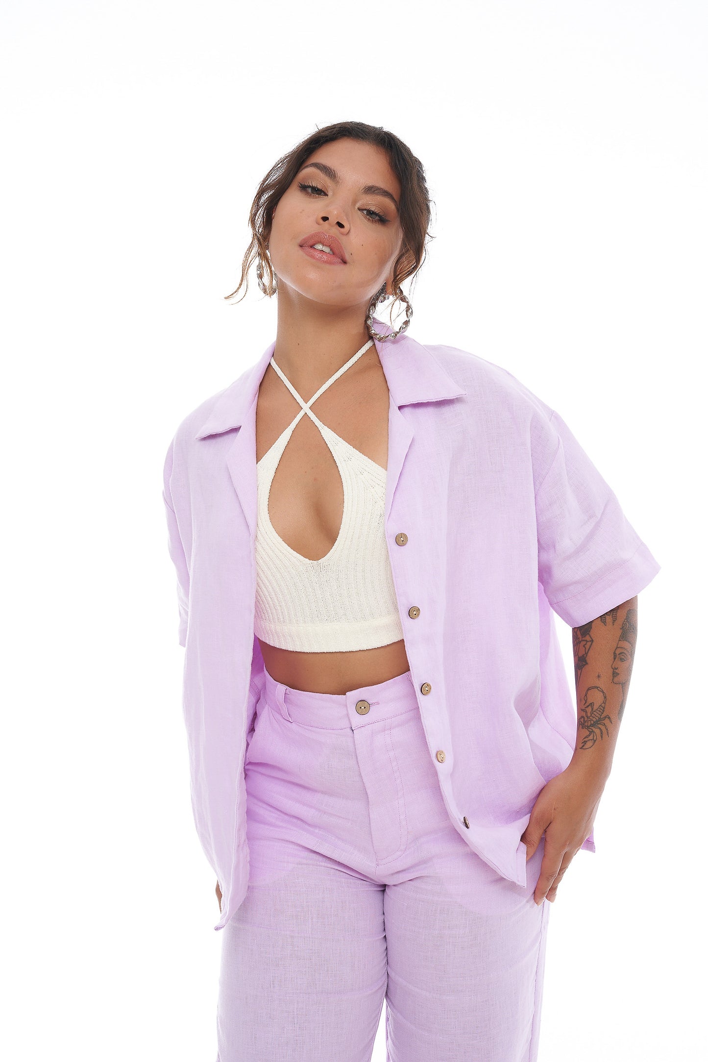 Maddy Oversized Linen Shirt - Pastel Purple