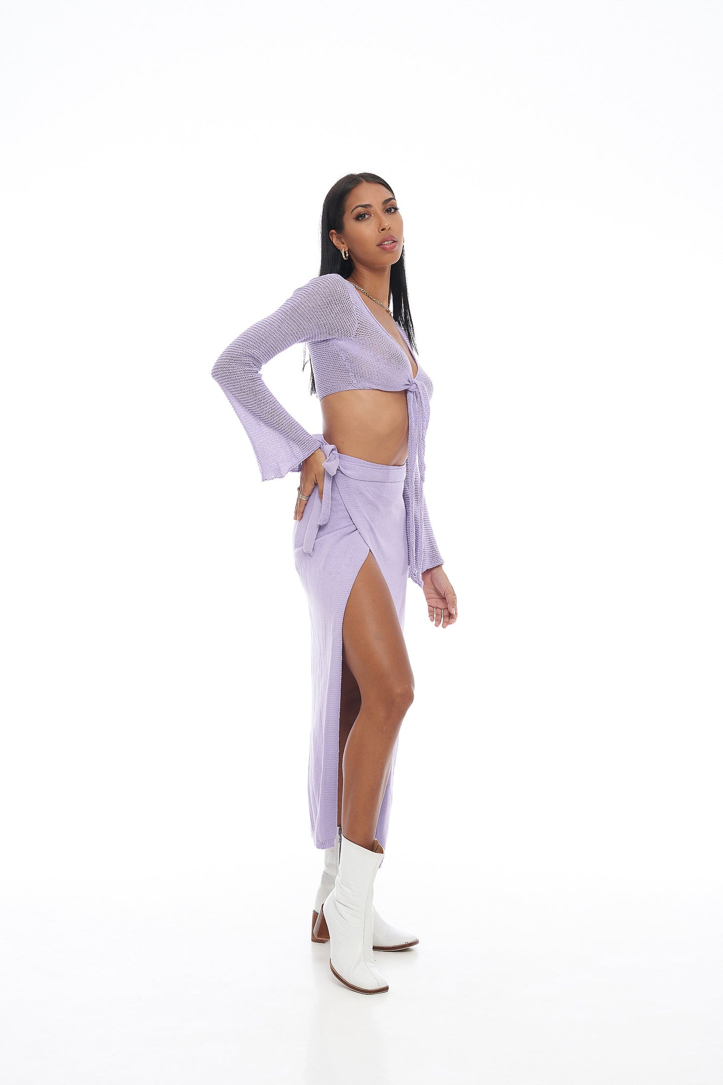 Luna Knitted Maxi Wrap Skirt - Pastel Purple