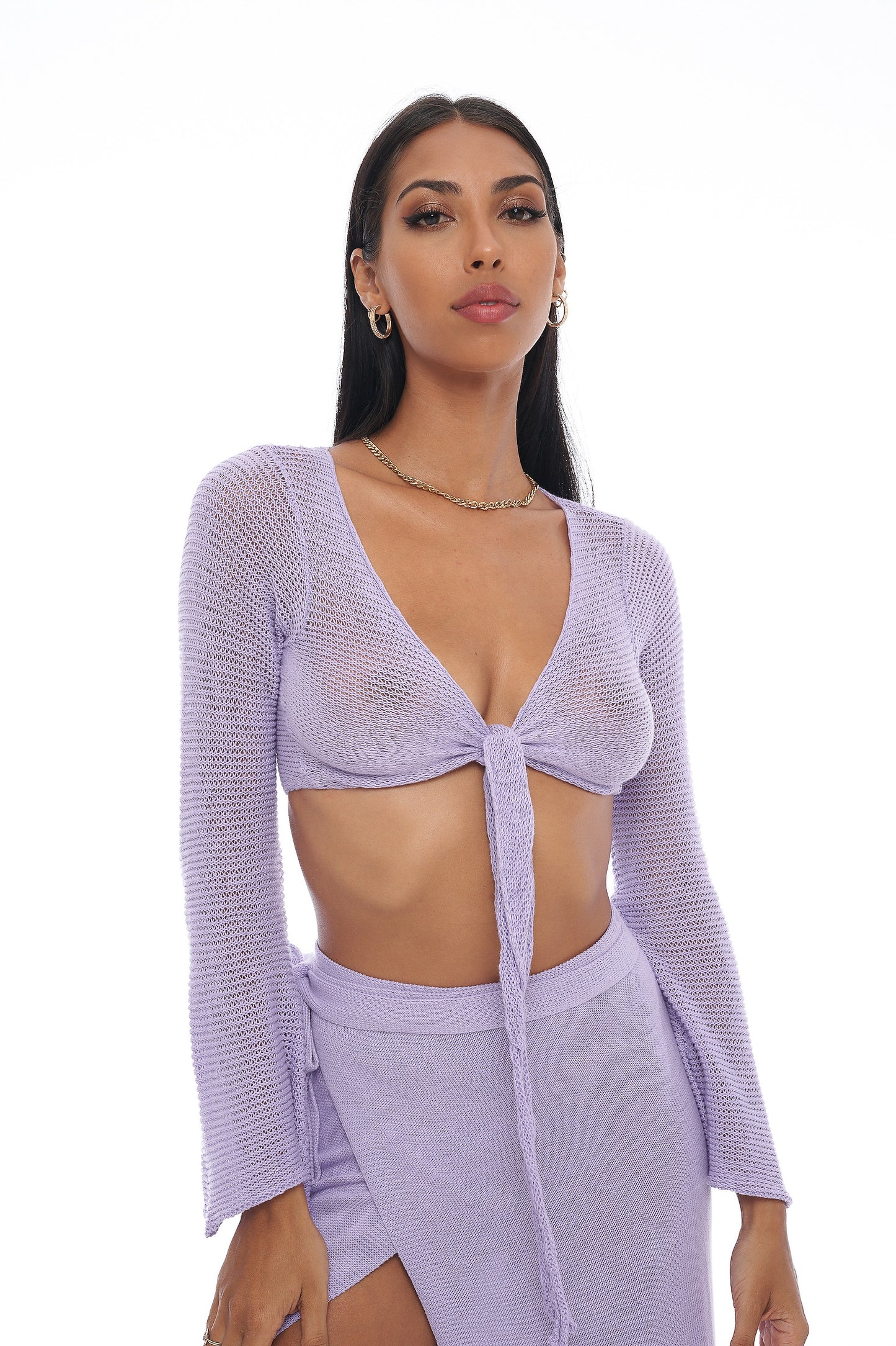 Mia Long Sleeve Knit Crop - Pastel Purple