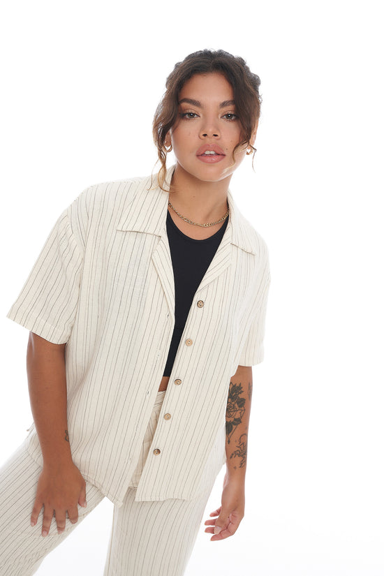 Load image into Gallery viewer, Maddy Oversized Linen Shirt - Stripe
