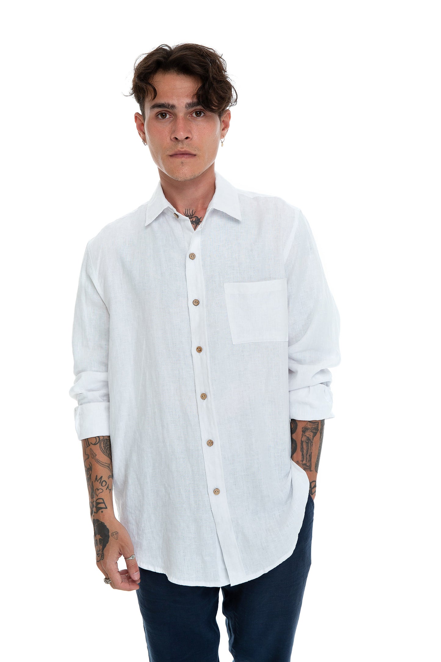 Lost In Nowhere Button Up / Linen Seaside Linen - Nusa White LS Seaside Linen - Nusa White LS