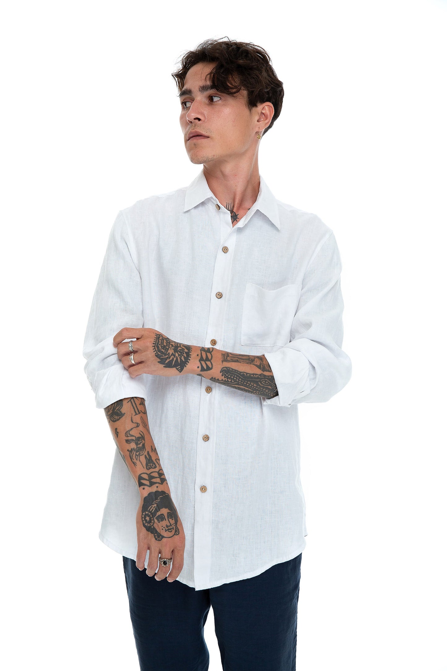 Lost In Nowhere Button Up / Linen Seaside Linen - Nusa White LS Seaside Linen - Nusa White LS