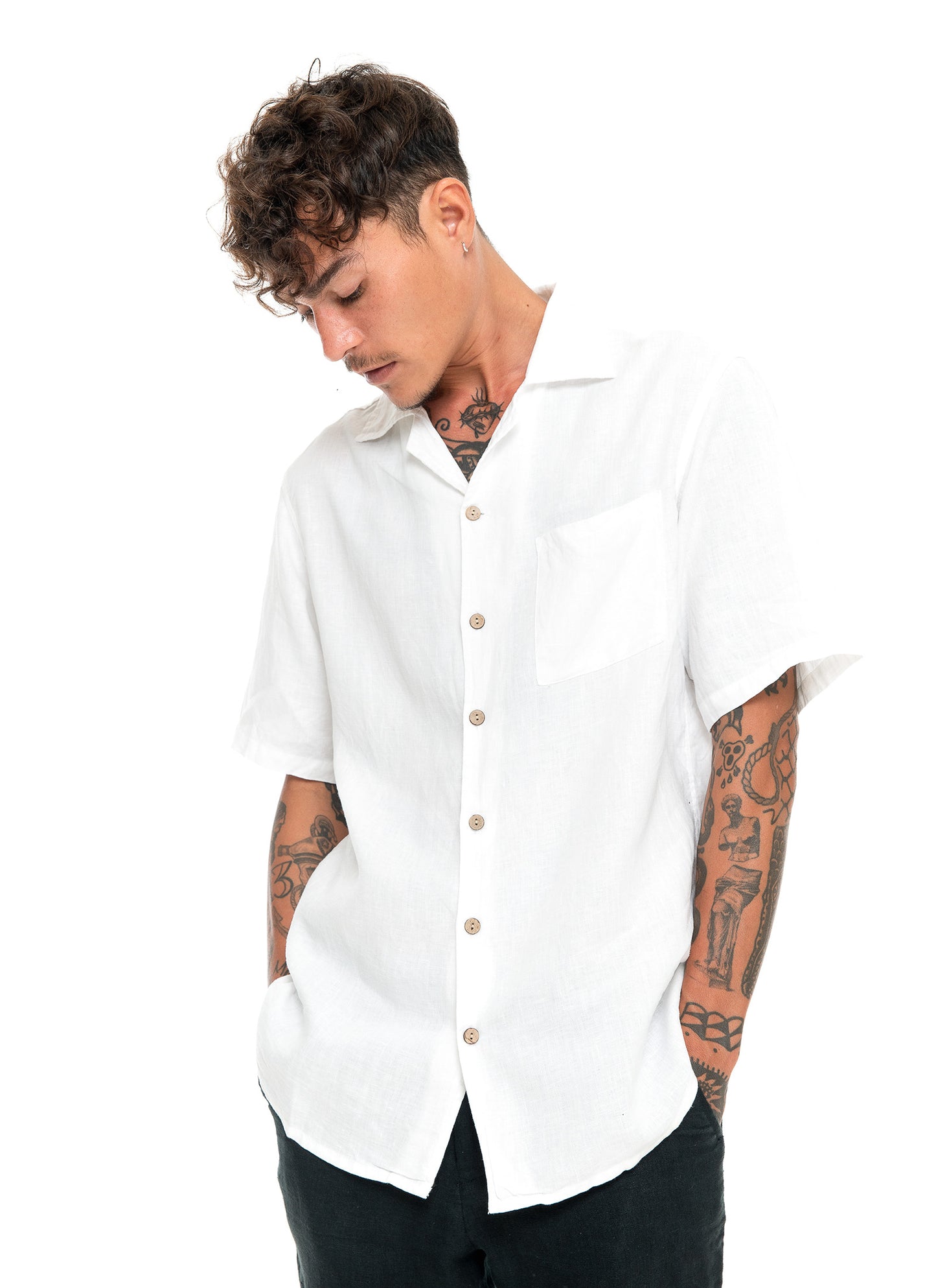 Lost In Nowhere Button Up / Linen Seaside Linen - Nusa White SS Seaside Linen - Nusa White SS